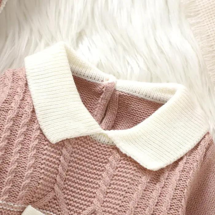 Barboteuse pour bébés filles, chapeaux, vêtements d'automne et d'hiver, rose, manches longues, trico