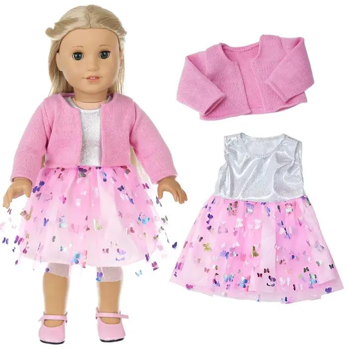 18 pouces fille poupée bleu Blouse cravate un noeud fleur robe bébé