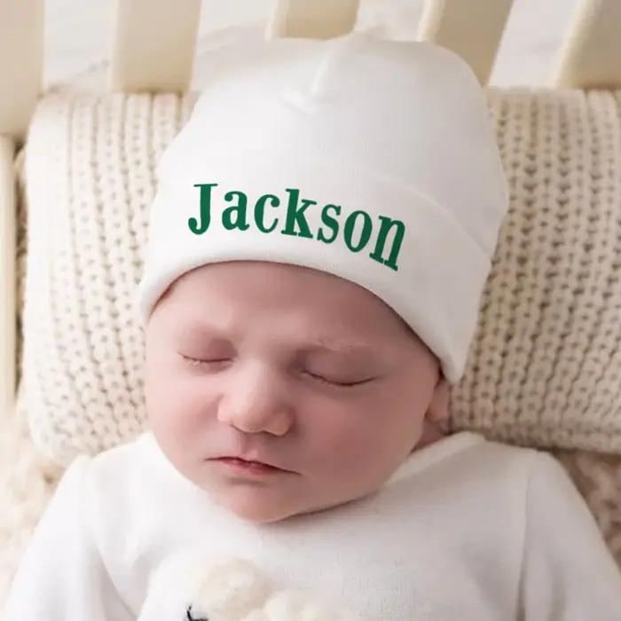 Bonnet bébé personnalisé nom - Chapeau nouveau-né hôpital coton - Cadeau naissance personnalisable