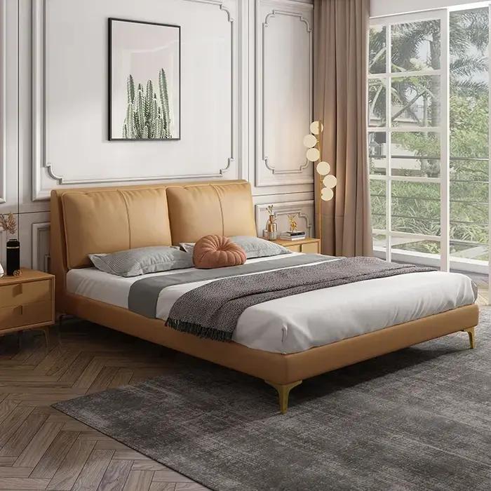 Hôtel moderne lit minimaliste luxe en bois massif Design cuir à la mode lit Letto Gonfiabile Per Dor