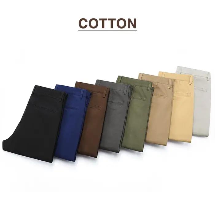 Pantalon Chino Décontracté Homme Printemps-Été 97% Coton Taille Haute Élastique Coupe Droite Business Kaki Gris