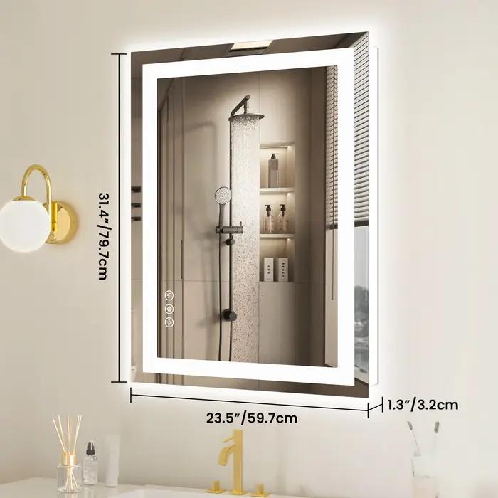 JHK 36 "x 24" miroir de vanité de salle de bain LED pour fonction de mémoire murale verre trempé avec lumière avant