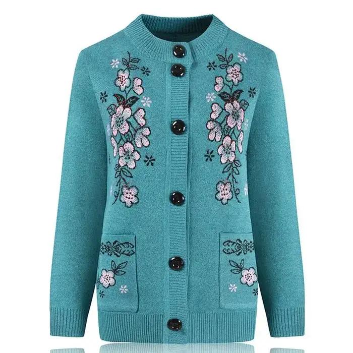 Pull en tricot à manches longues pour femmes d'âge moyen, cardigan de grand-mère, manteau de poche, grande taille, nouvelle saison automne-hiver, confortable et élégant