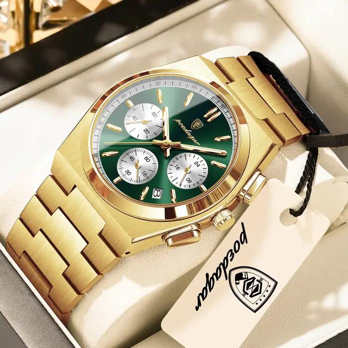 Montre homme chronographe POEDAGAR classique acier inoxydable étanche avec date et aiguilles lumineuses