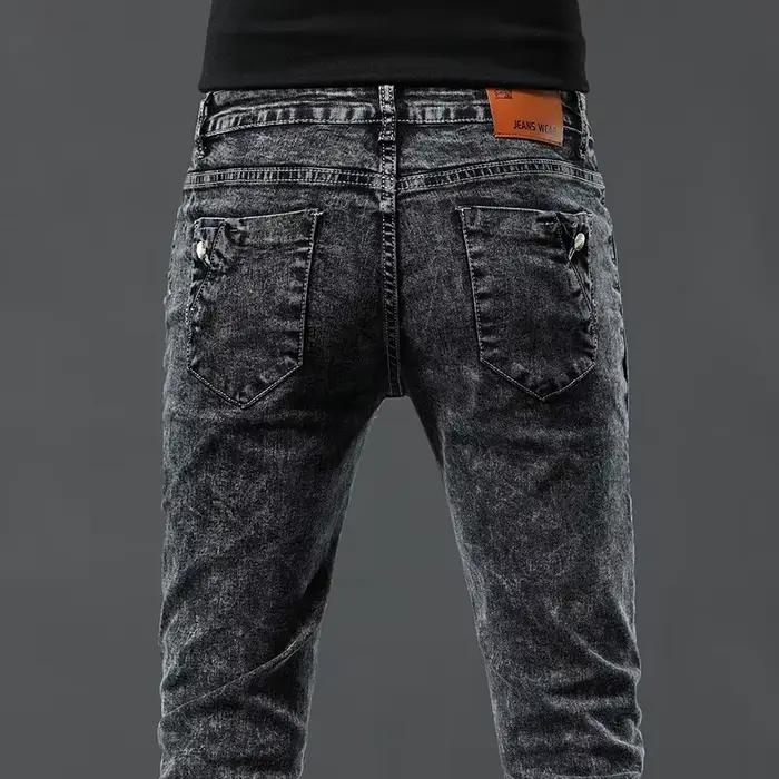 Jean Vintage pour hommes, pantalon crayon droit extensible, mode coréenne, lavage flocon de neige, c