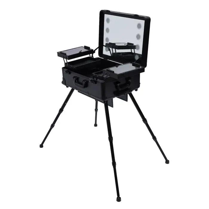 Trousse de maquillage multifonctionnelle avec miroir professionnel aluminium alliage led plateau haut professionnelle occasion spéciale