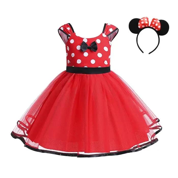 Robe Minni Mouse pour bébés filles, costume Cosplay, fête d'anniversaire, pois, mignon, carnaval, fê