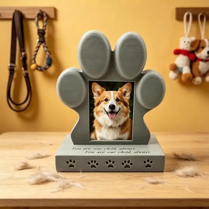 Pierre tombale pour chien, panneau perte d'animal compagnie imprimé en 3D avec pièce d'affichage autoportante pour étagère