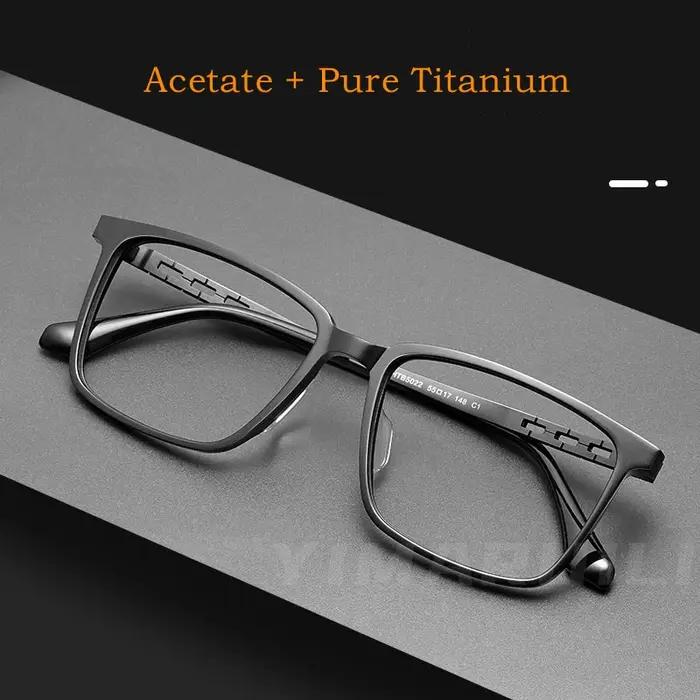 YIMARUILI Ultra-léger affaires pur titane carré lunettes cadre acétate rétro optique Prescription lu