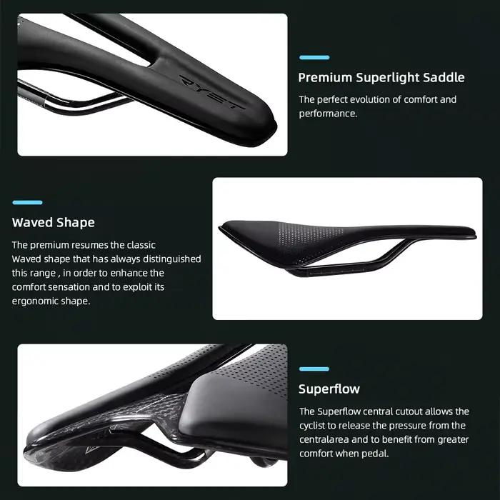 RYET-Selle de vélo super légère entièrement en carbone, siège de vélo de course, siège de vélo de ro