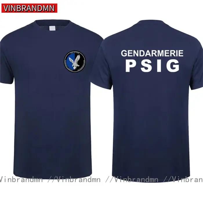 T-shirt Gendarmerie française en coton pour hommes, décontracté, col rond, polyvalent, respirant, confortable et élégant pour occasions spéciales et quotidiennes