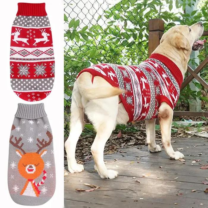 Pull de Noël moche en forme de renne pour chien, vêtement tricoté d'hiver pour animaux de compagnie, pull chaud à col roulé, tenue pour chiens de taille moyenne et grande pour occasions spéciales