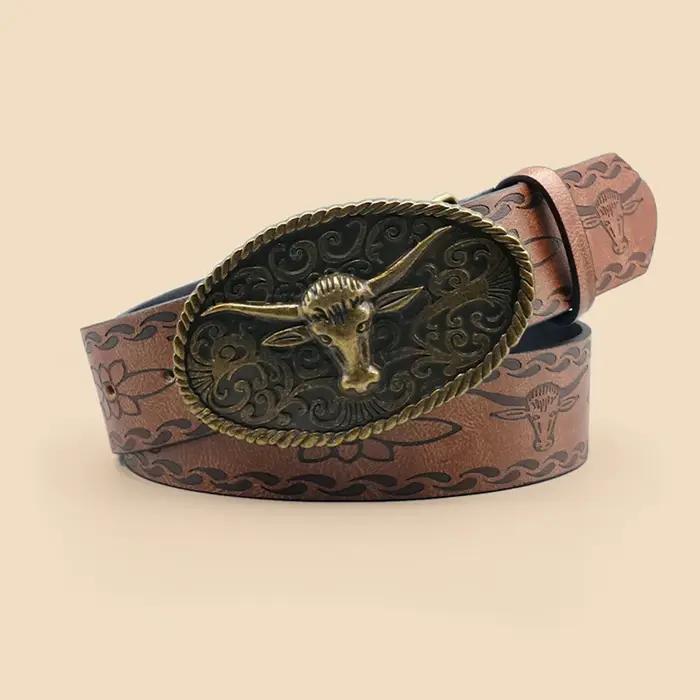 Ceinture décontractée de style occidental rétro avec boucle en alliage antique