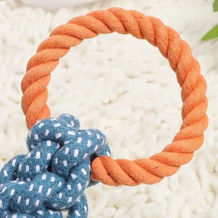 Jouet en corde pour chien en mélange de coton à double anneau - Durable