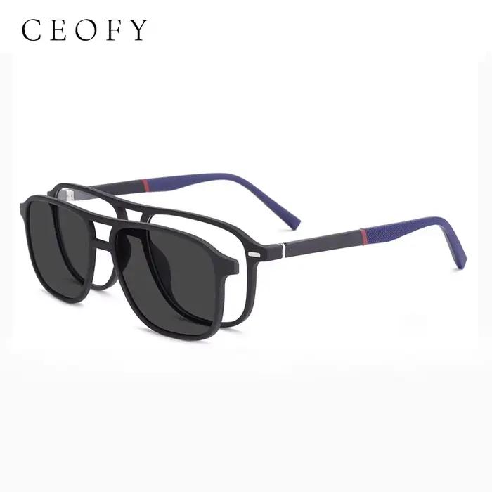 Ceofy Hommes Lunettes Cadre Optique De Mode Soleil Clip Sur Polarized Marque Conception Conduite Lun