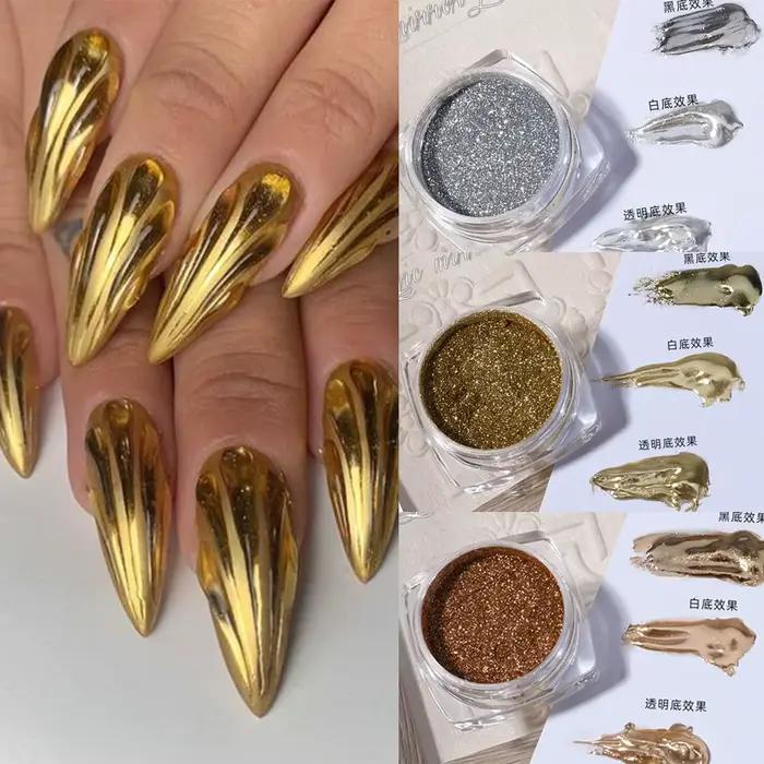 Poudre miroir or argent pour Nail Art, 1 boîte, paillettes élégantes, Champagne, vernis Gel UV, pous