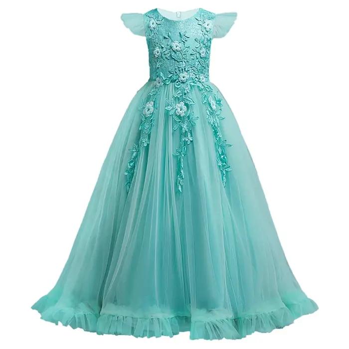 Robes longues en dentelle florale pour filles de 4 à 15 ans