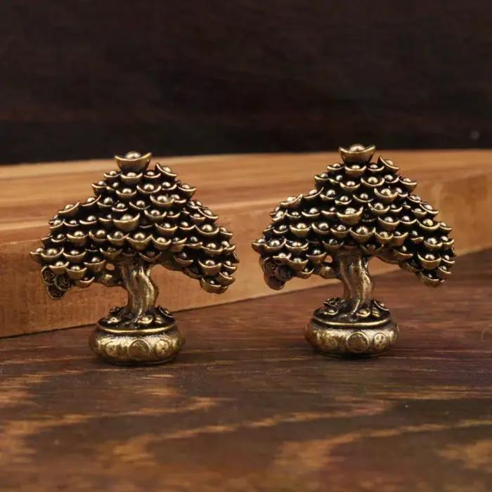 Figurine Feng Shui d'arbre de richesse en plastique gris clair ou vert clair pour maison et bureau, cadeau de pendaison de crémaillère de fortune, symbole de prospérité et de réussite