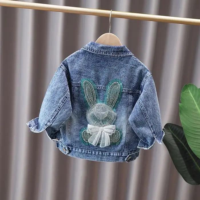 2 3 4 5 6 7 8 9 10 11 12 ans printemps filles veste en jean nouvelle mode mignon lapin dentelle arc