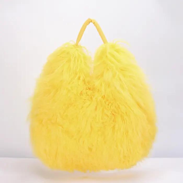 Sac à main de luxe en véritable fourrure d'agneau de Mongolie, sac Boston en cuir véritable doux et