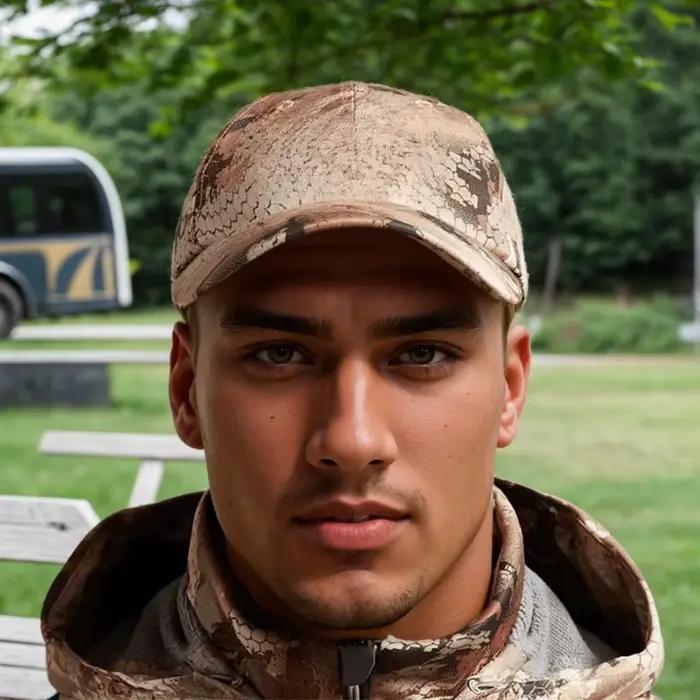 Chapeau de chasse homme imprimé camouflage tissu sergé ajustable et respirant pour activités extérieures et chasse