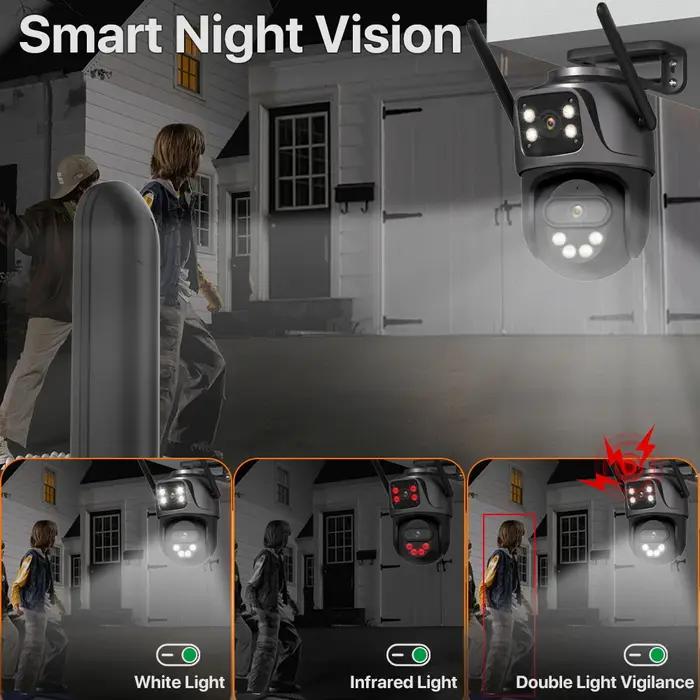 Caméra IP WIFI extérieure 4K double écran - Caméra PTZ détection humaine AI étanche IP66 CCTV