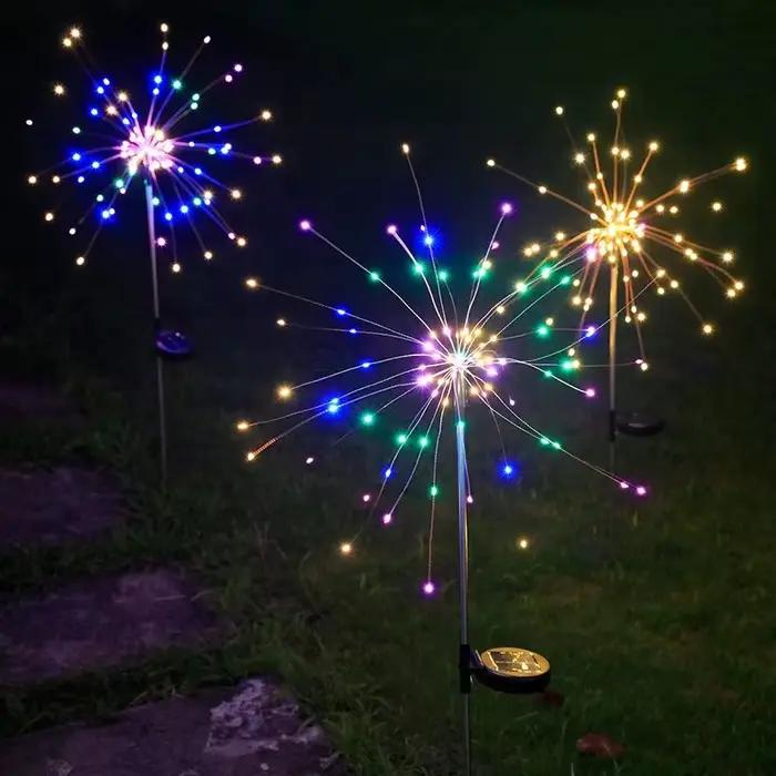 Feu d'artifice solaire LED, 1 pièce, fil de cuivre, guirlande lumineuse féerique de noël, lumière de