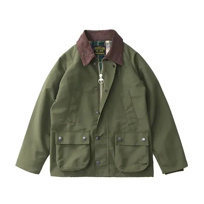 Veste en toile cirée pour homme, nouvelle collection, style rétro américain, col en velours côtelé kaki