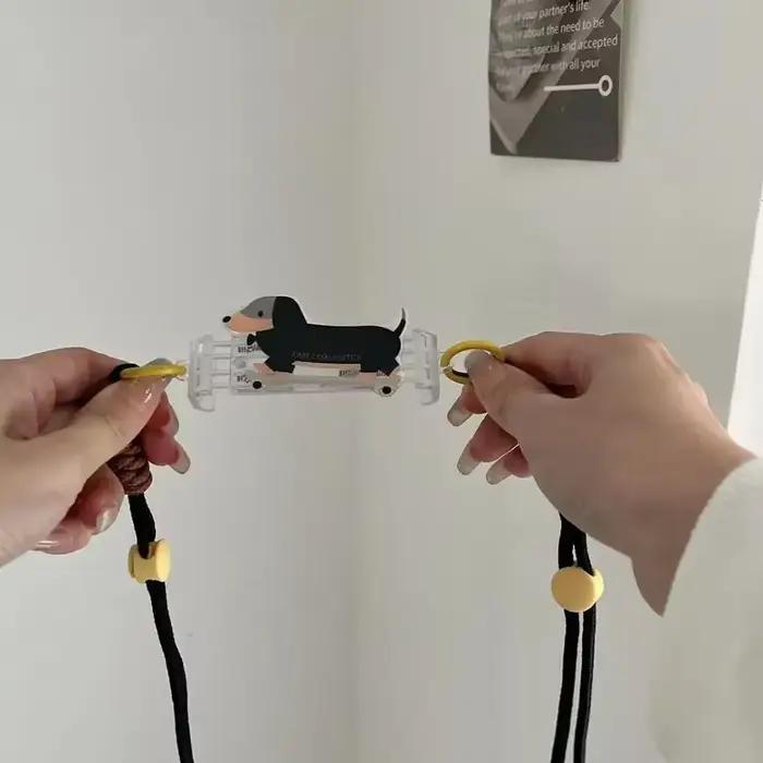 Bandoulière dessin animé pour téléphone avec clip arrière et sangle de cou amovible pour filles, chien et lapin, style unique pour occasions spéciales