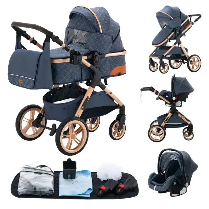 Poussette 3-en-1 avec siège auto et nacelle multifonctionnelle pour nourrissons polyvalente et pliable pour promenades et voyages en toute sécurité et confort