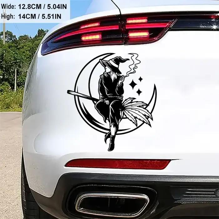Autocollant en vinyle gothique imperméable « Sorcière Fumeuse Nuit Lune» pour voiture