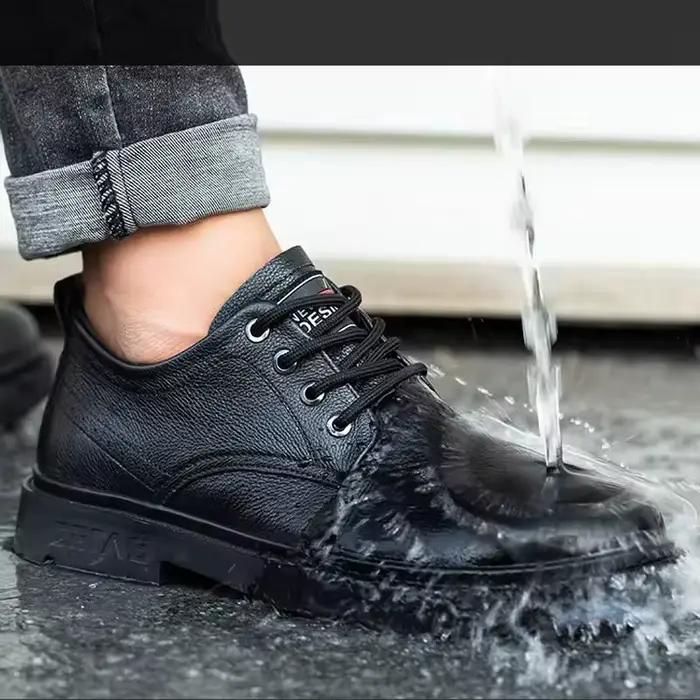 Bottes de sécurité en cuir véritable pour hommes, chaussures indestructibles à bout en acier, chaussures de travail imperméables, anti-perforation, anti-brûlure