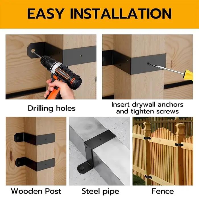 Support de clôture lourd, colonne de pont, support fixe, sangle en acier au carbone en forme de U pour pilier en bois de 4x4 pouces, accessoires de clôture de bricolage