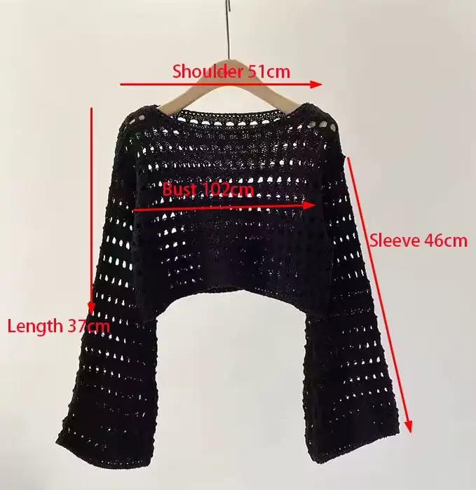Haut crochété en polyester avec manches évasées pour femmes, style bohème, occassions estivales et plage