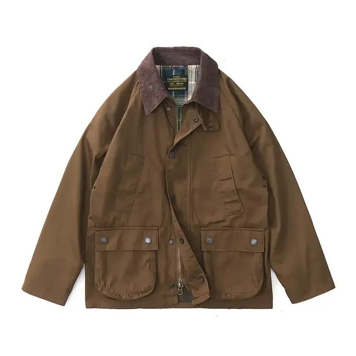 Veste en toile cirée pour homme, nouvelle collection, style rétro américain, col en velours côtelé kaki