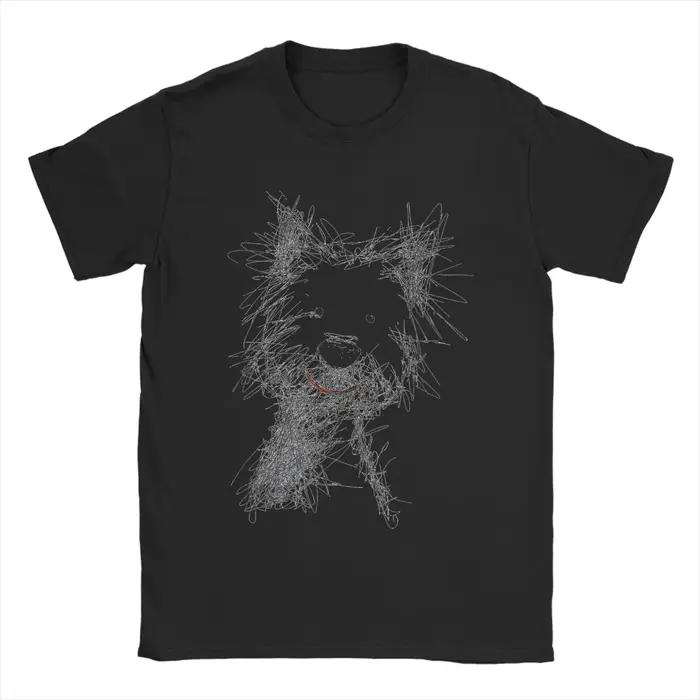 West Highland White Terrier Sketch Art - T-shirt mignon pour homme avec motif de chien Westie, col r