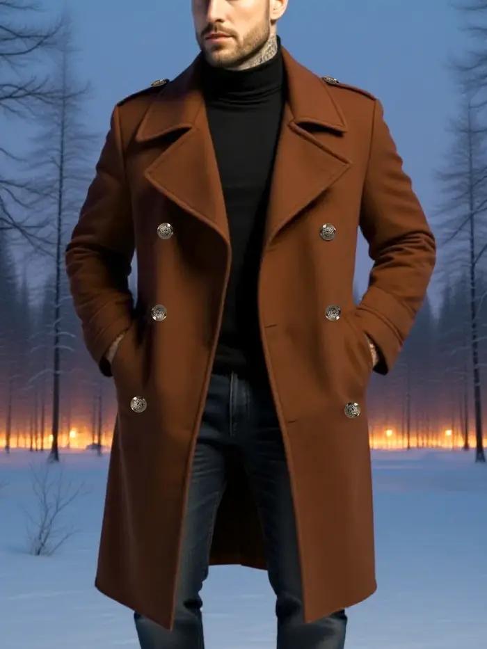 Pardessus d'hiver à double boutonnage pour hommes avec doublure épaisse