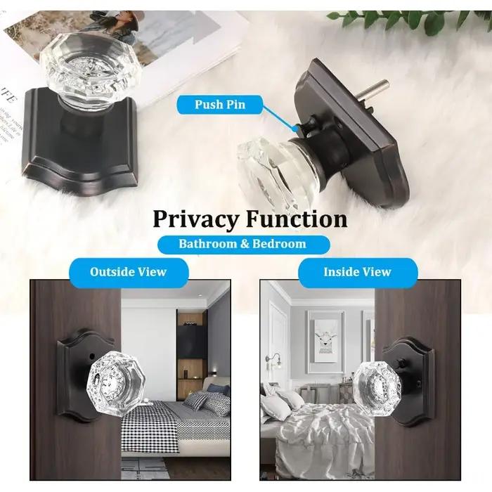 Paquet de 5 boutons de porte en verre diamant octogonal transparent avec serrure à l'intérieur, serr