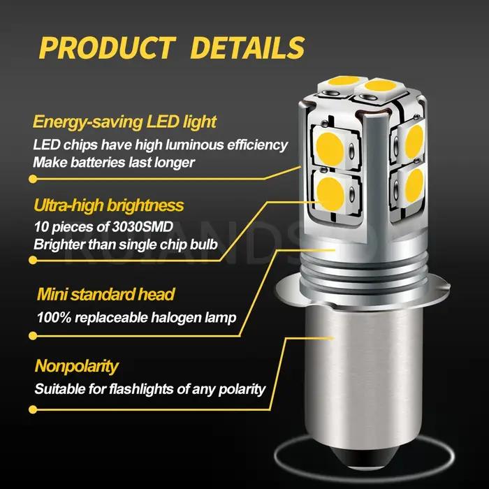 RUIANDSION 1 pièces E10 P13.5S PR2 3030SMD Maglite ampoule de remplacement 6V-40V 9V 12V 18V 24V 4-9