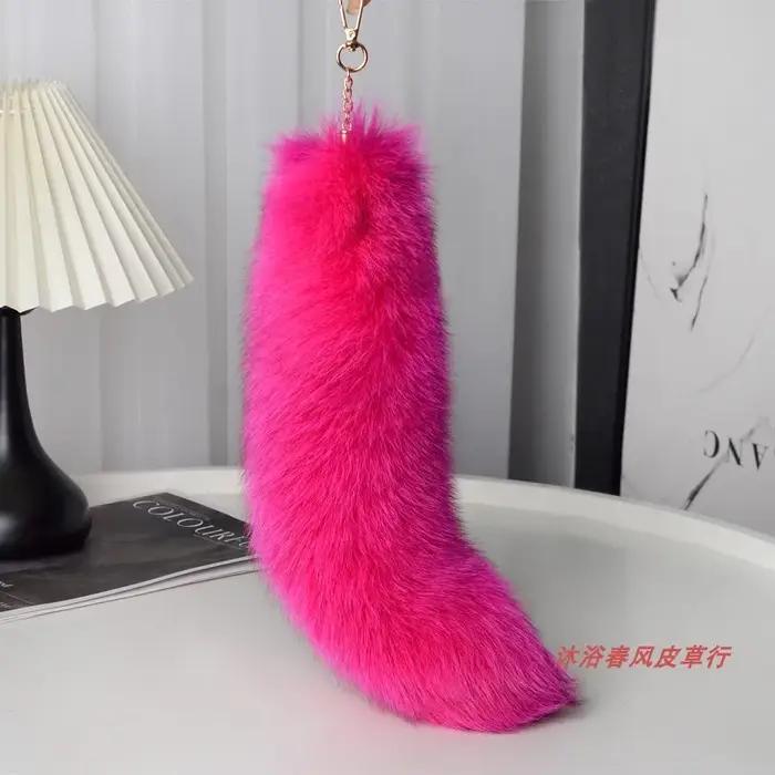 Porte-clés en véritable queue de renard de 40 cm, grande queue de loup en peluche mignonne, breloque de sac, porte-clés, sangle de voiture, chaîne, vente en gros