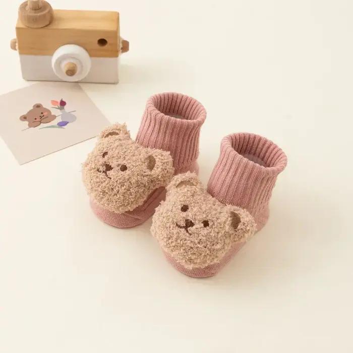 Mignon dessin animé ours bébé chaussettes pour garçon fille hiver doux coton anti-dérapant semelle nouveau-né enfant