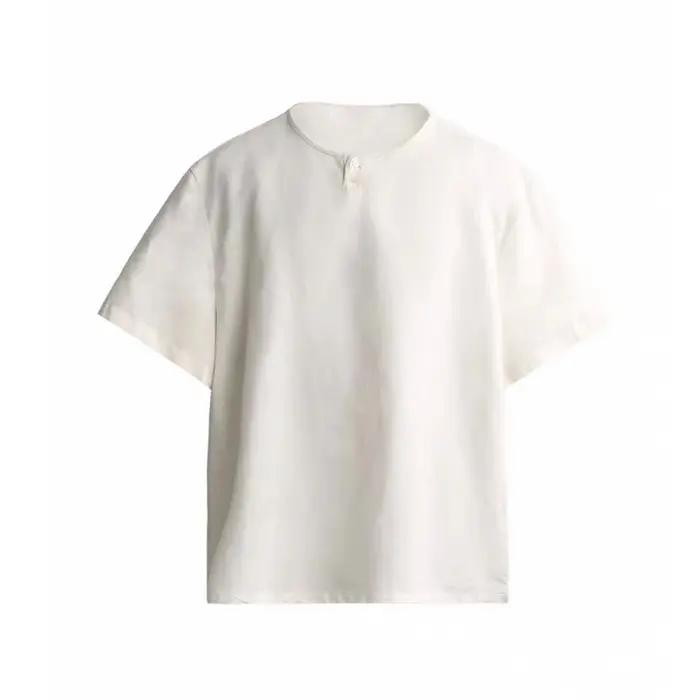 T-shirt Homme Col Rond Manches Courtes en Coton Chanvre Couleur Unie Coupe Ample Haute Qualité Nouvelle Collection 2026