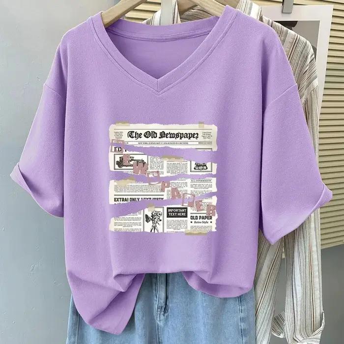 Grande taille 5XL 150KG femmes t-shirts haut imprimé pour femmes t-shirts amples chemise pour Femme col en V dames femmes vêtements