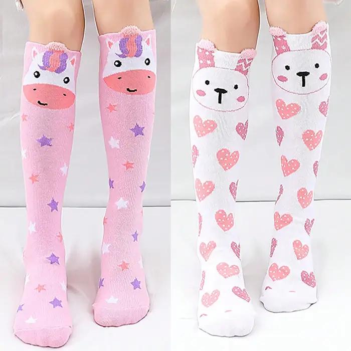 2 paires de chaussettes hautes en forme de cœur de lapin pour filles