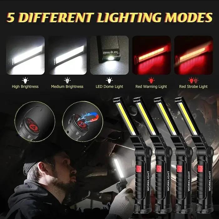 Lampe de poche LED COB magnétique, portable, aste par USB, lampe de travail, lampe de face avec batt