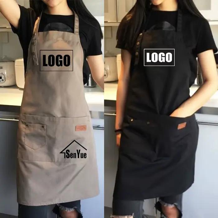 Tabliers de cuisine avec logo personnalisé pour femmes et hommes, chef de travail, restaurant, bar, boutique, café, beauté des ongles, uniforme professionnel élégant