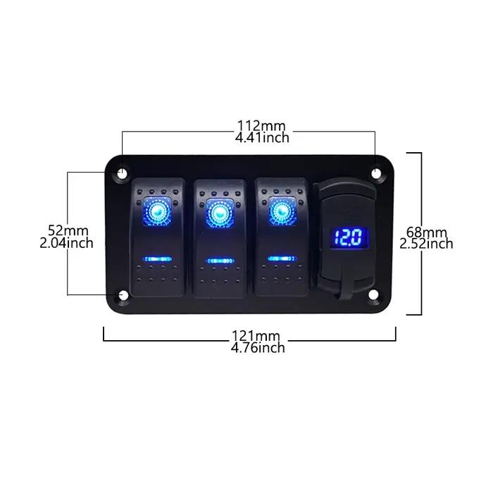 Voltmètre numérique avec interrupteur à bascule pour voiture, double Port USB, sortie 12V, 12V/24V,