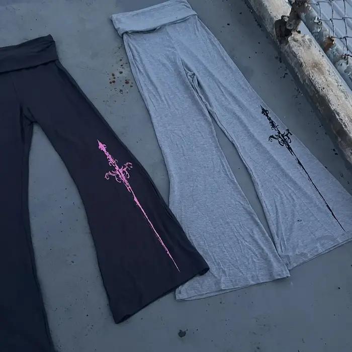 Pantalon Y2K imprimé esthétique, Style Hip Hop Punk, confortable, gothique, rétro, décontracté, jambes larges pour femmes, emo girl