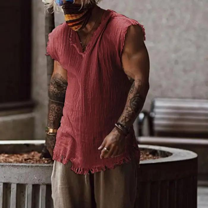 T-shirt vintage à glands pour hommes, haut à col en V en fibre, chemisier précieux At, gilet de mode masculine, t-shirt d'été le plus récent, glaStreetwear