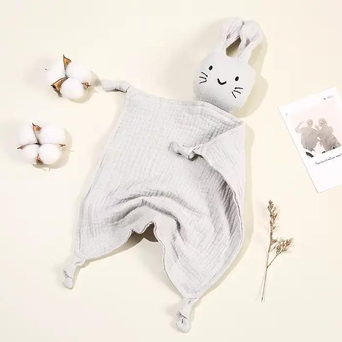 Couverture confortable en mousseline de coton pour bébé, poupée de chat mignon pour nourrissons, ser